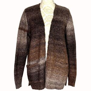 Retrology Open Front Cardigan Sweater Hombre Patch Pocket Tan S